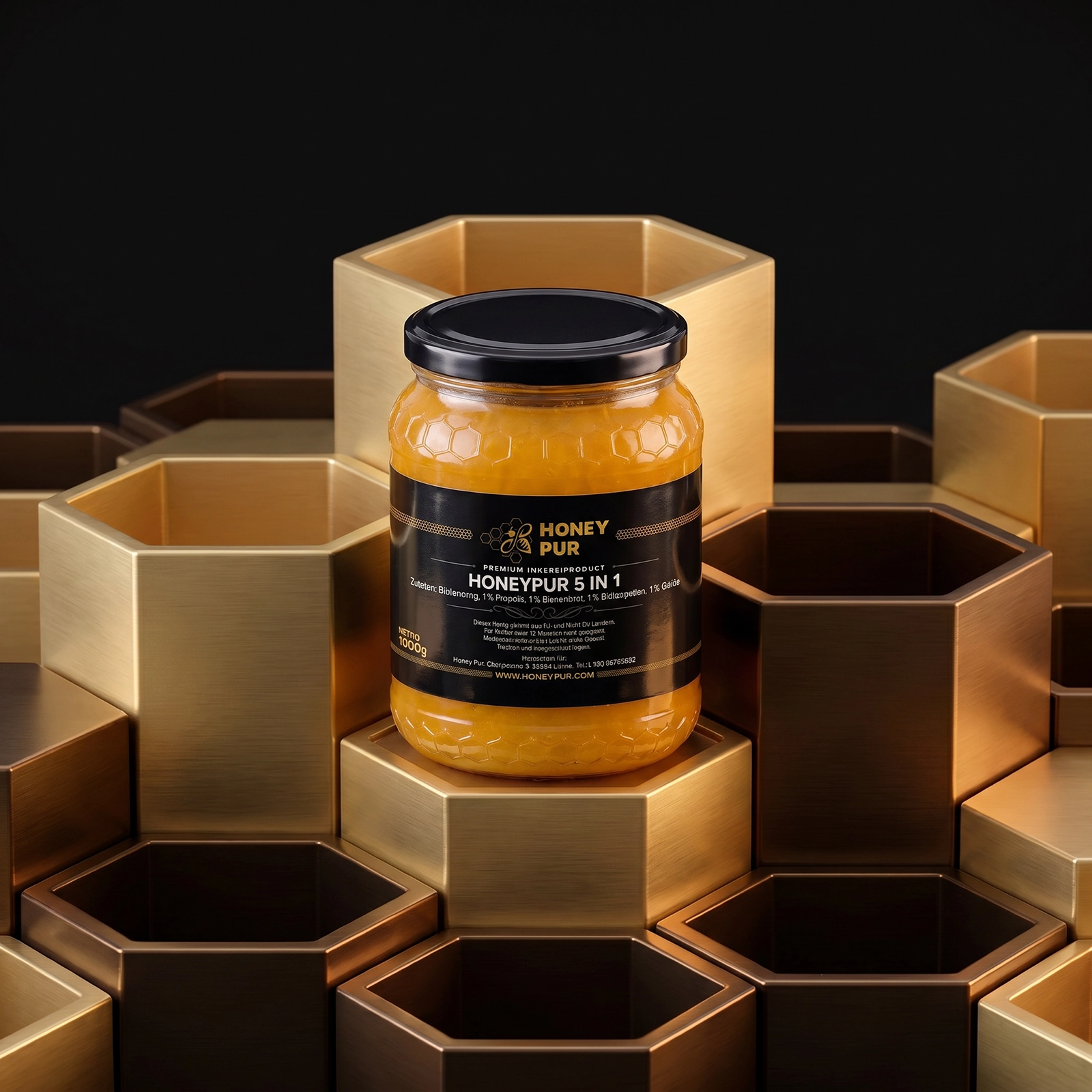 5in1 Honig 1 KG mit Propolis, Gelée Royale, Blütenpollen, Bienenbrot