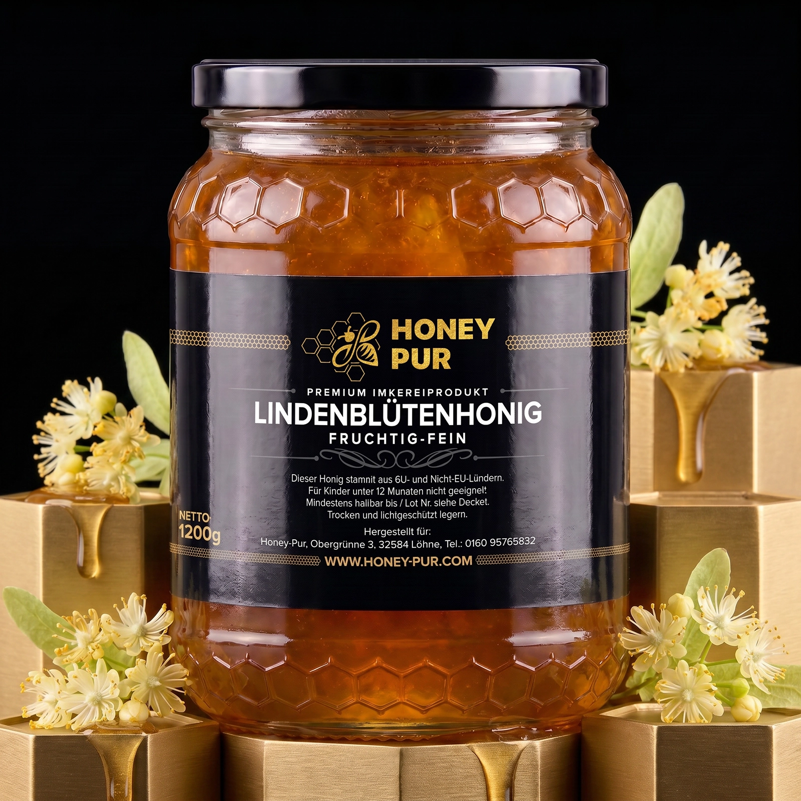 Echt Lindenblüten-Honig im Honigglas 1,2 KG Bienenhonig Naturprodukt ohne Zusatz