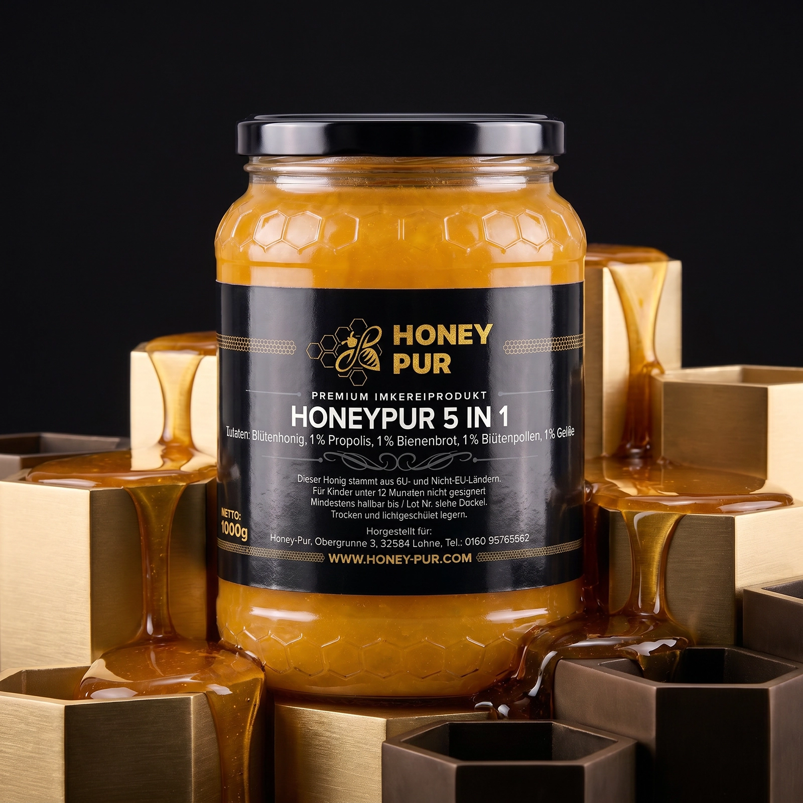 5in1 Honig 1 KG mit Propolis, Gelée Royale, Blütenpollen, Bienenbrot