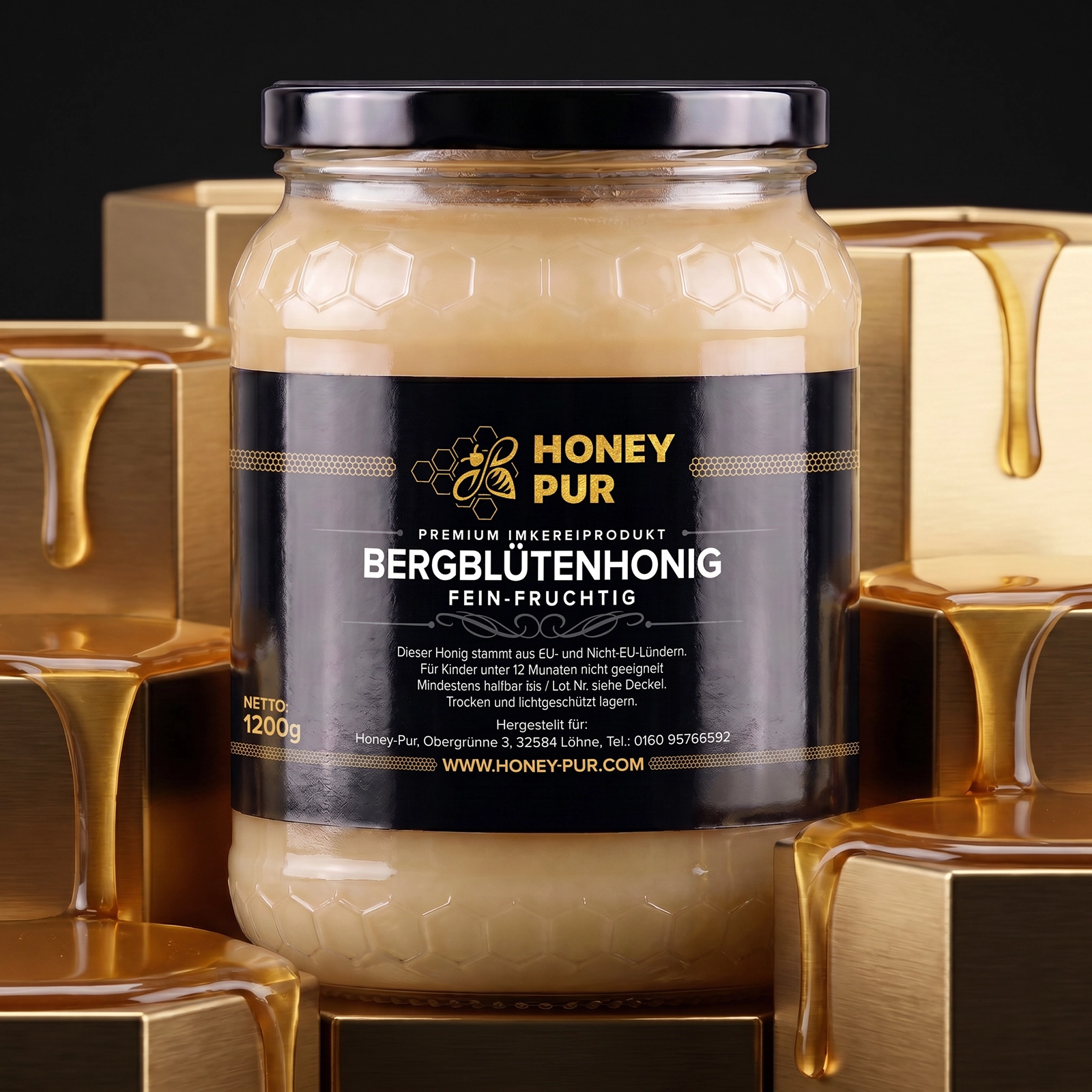 Echter Bergblüten-Honig im Honigglas 1,2 KG Bienenhonig Naturprodukt ohne Zusatz