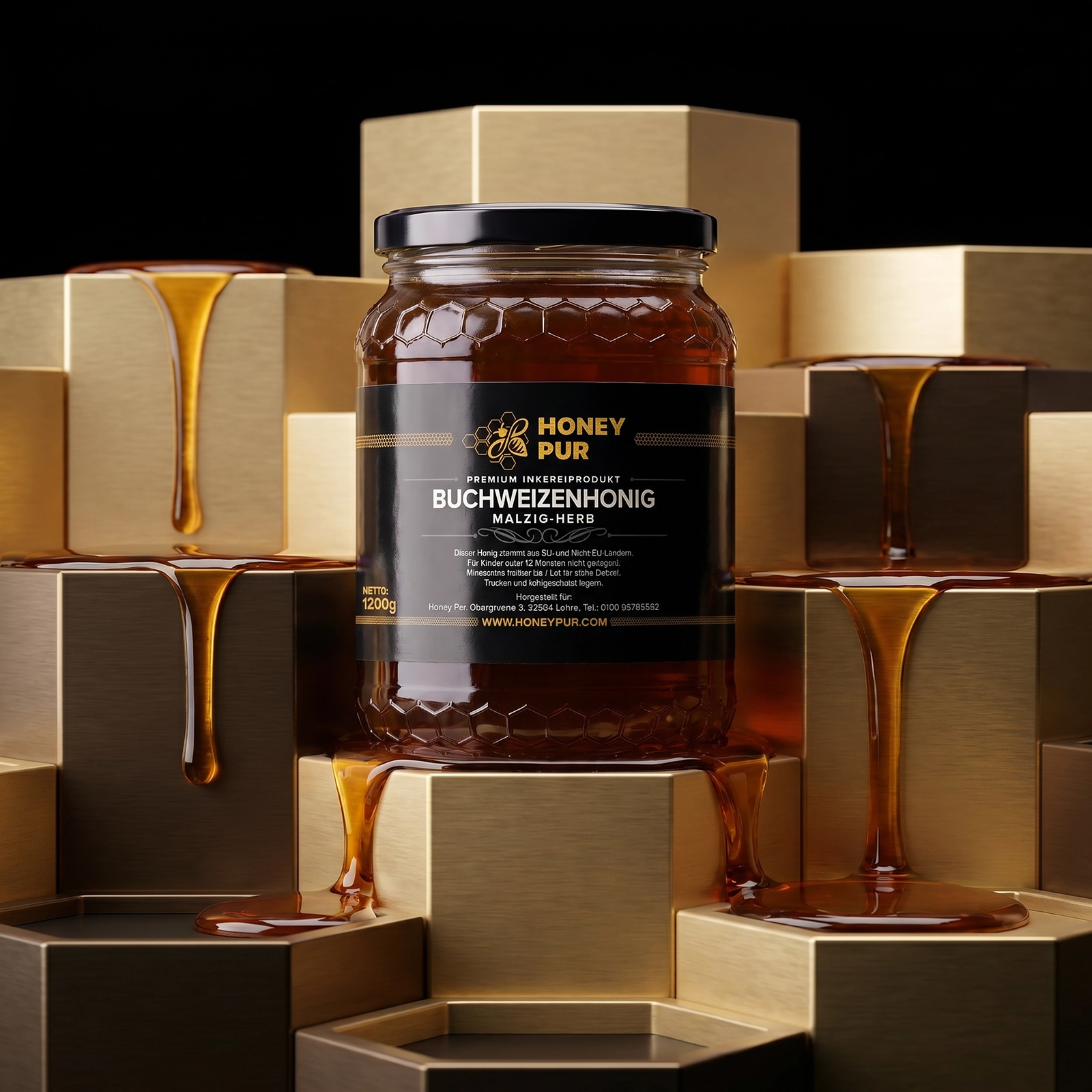 Echt Buchweizen-Honig im Honigglas 1,2 KG Bienenhonig Naturprodukt ohne Zusätze