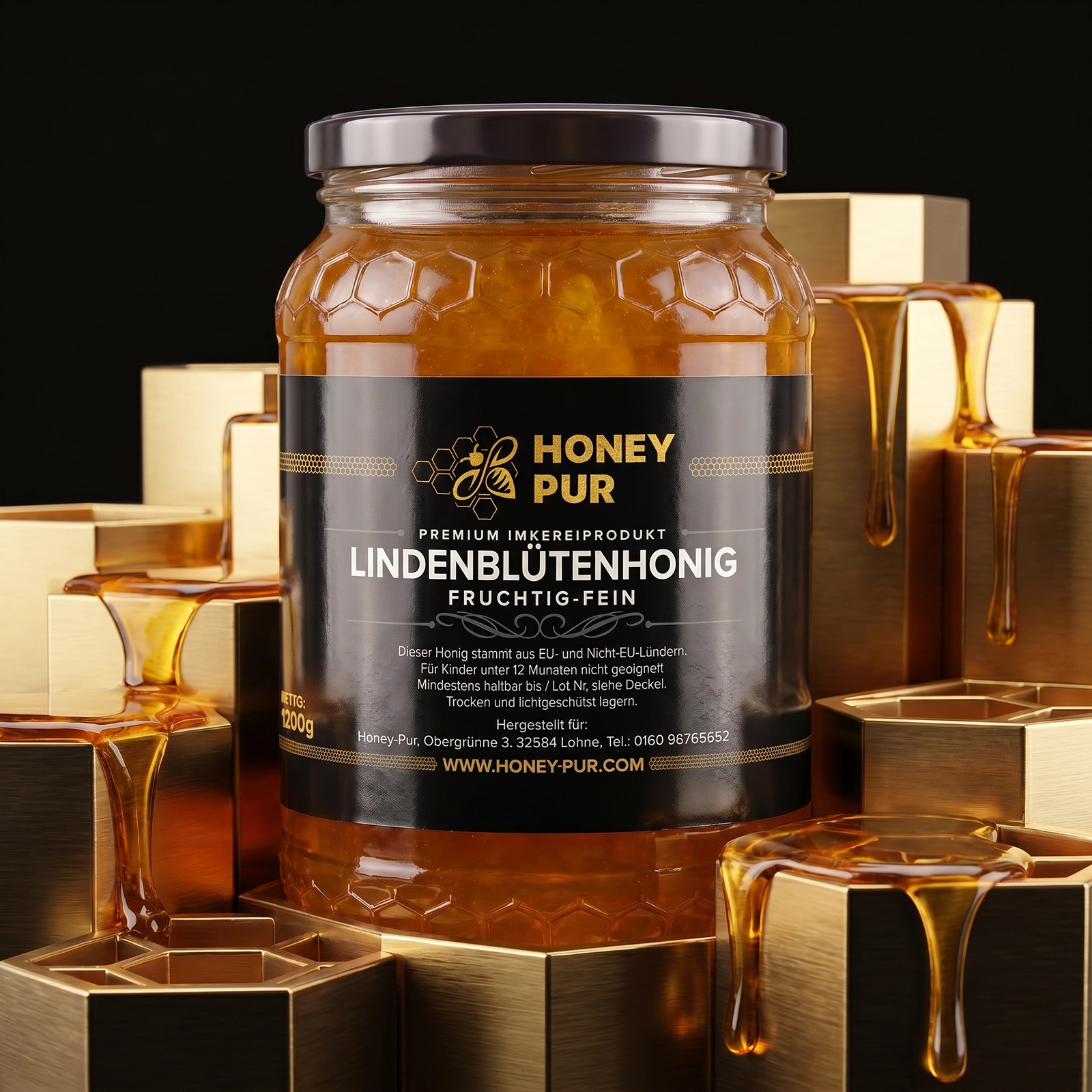 Echt Lindenblüten-Honig im Honigglas 1,2 KG Bienenhonig Naturprodukt ohne Zusatz