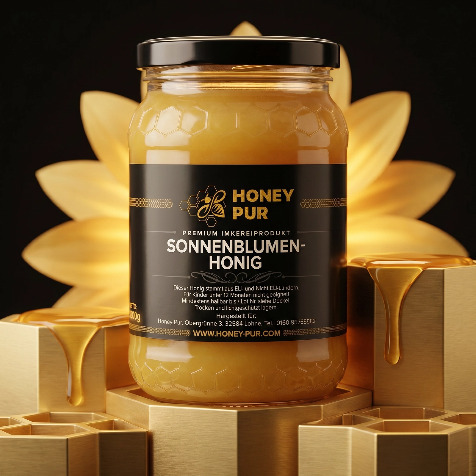 Echt Sonnenblumenhonig im Honigglas 1,2 KG Bienenhonig Naturprodukt unvermischt