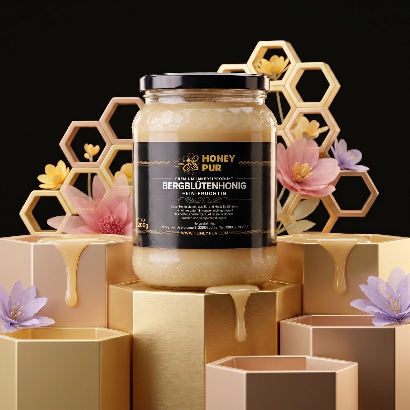 Echter Bergblüten-Honig im Honigglas 1,2 KG Bienenhonig Naturprodukt ohne Zusatz