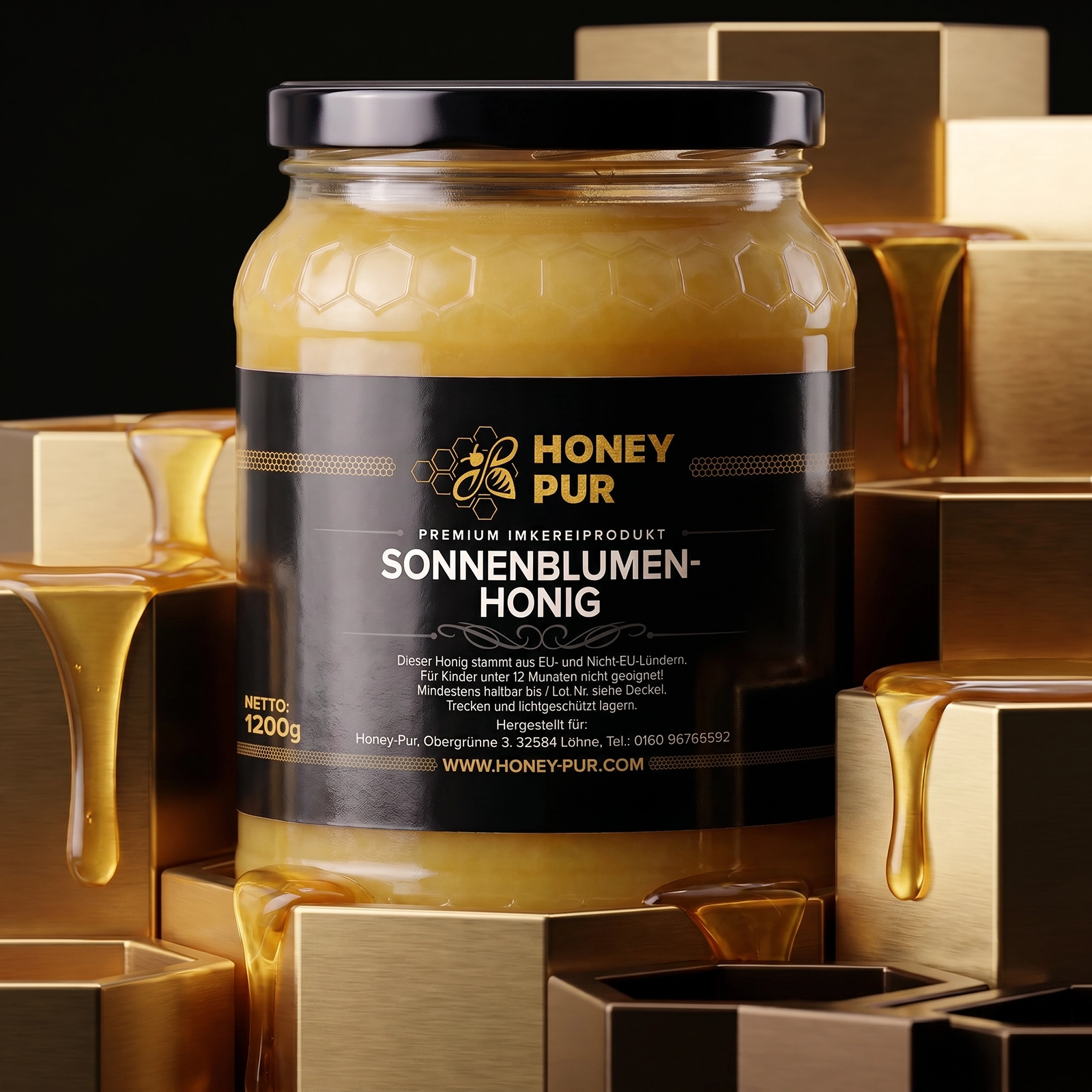 Echt Sonnenblumenhonig im Honigglas 1,2 KG Bienenhonig Naturprodukt unvermischt
