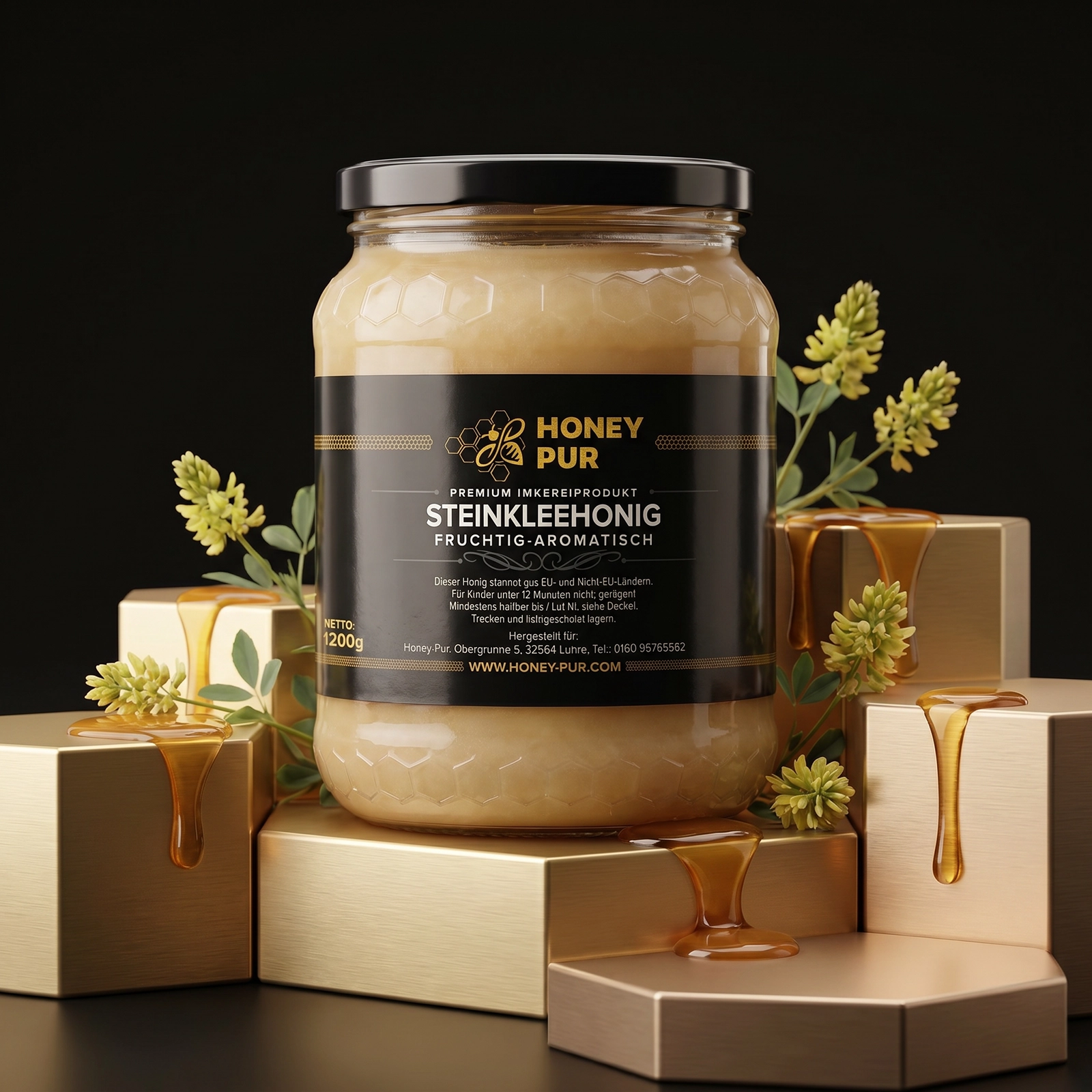 Echt Steinklee-Honig im Honigglas 1,2 KG Bienenhonig Naturprodukt ohne Zusätze